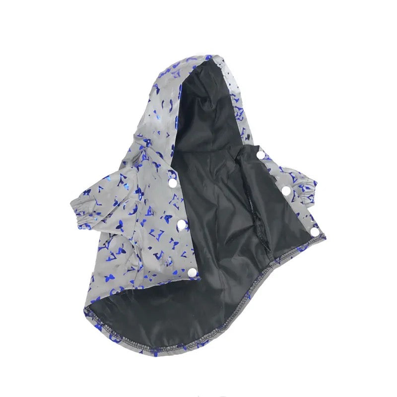 Blue lV Print Reflective Rain Coat